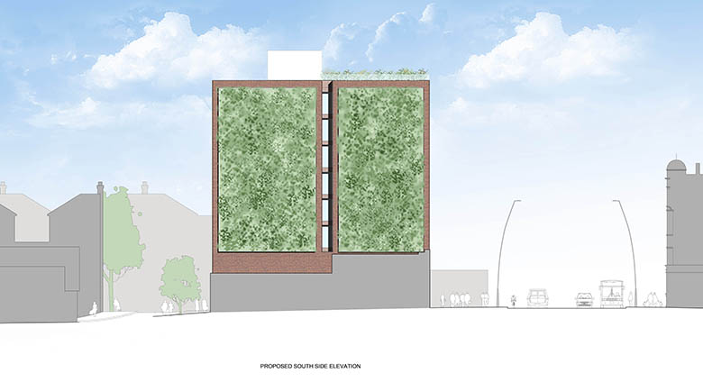 Kilburn High Road Design Concept - Elevation of the greenwall overlooking the railway