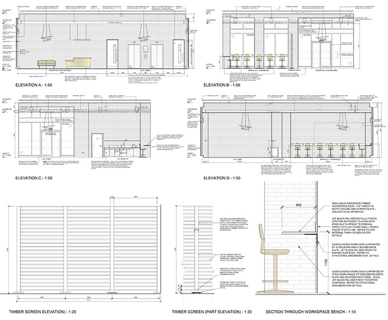 Technical drawings of the interiors for tender and building regulations