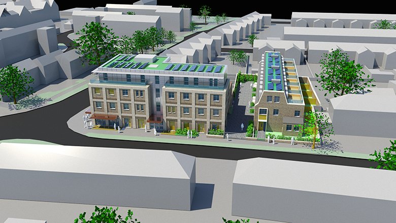 Community Healthcare Centre in Enfield North London with residential townhouses