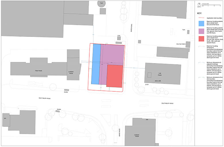 parameter plans for the outline application define the size of the building